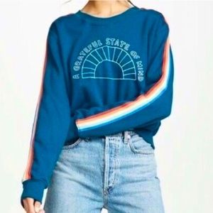 Spiritual Gangster Grateful State Of Mind Blue Cropped Sweatshirt rainbow sleeve